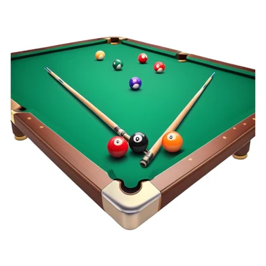 Two crossed pool cues resting on a billiard table, with colorful billiard balls scattered across the surface. The background features the felt of the table, creating an inviting atmosphere for a game of precision and strategy sticker
