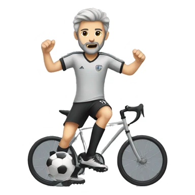white boy in gray soccer uniform and black shorts with gray beard  and hair bicycle kicking a soccer ball sticker