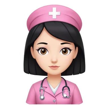 nurse dress pink with black hair and dark eye color sticker
