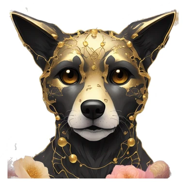 iridescent kintsugi fluffy zombie black brown gold dog fox head zombie skeleton gold mechanical nebula galaxy stars colorful flowers fairy lights vintage zombie sticker