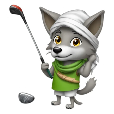Wolf swinging a golf club wearing an Arab head scarf sticker