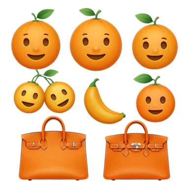 Hermès-style orange fruit, single color, minimal, cute emoji style sticker