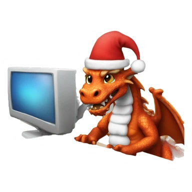 Dragon Santa working on a computer sticker