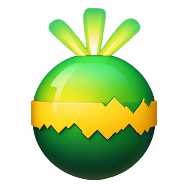 create a radioactive bomb emoji, which has a gradient of green to yellow, make the bomb have breaking patterns but isnt breaking, and make the bomb more digital instead of realistic, meaning it has a glitchy style sticker