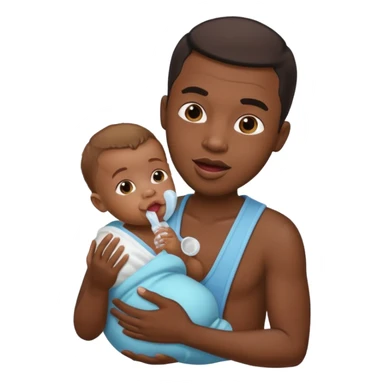 Black male licking his lips. He is holding a baby in one hand and baby oil in the other sticker