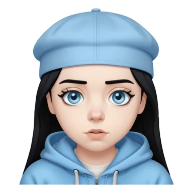 billie eilish wearing backwards cap, black hair, black eyeliner, light blue eyes sticker