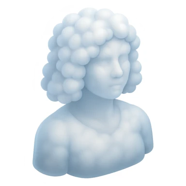 person looking straight, made entirely of white fluffy convex clouds with soft shadows, shoulder length, matte glass style sticker