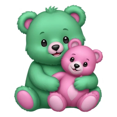 GREEN BEAR HOLDING PINK BEAR HAND EMOJI sticker
