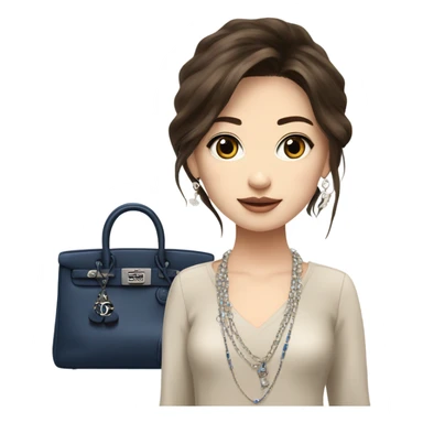 Realistic brown hair blue eyes Chanel Asian Girl with Birkin bag and Chanel necklace sticker