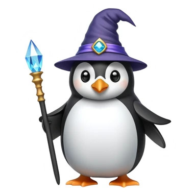 Penguin wizard with wizard hat and magic wand sticker