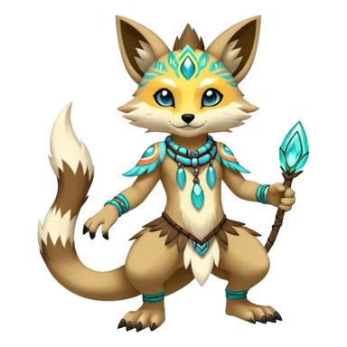 Anthro Sona Cool Edgy Cute Colorful Shy Shamanic Tribal Shiny Fakemon-Fantasy-Creature Full Body sticker