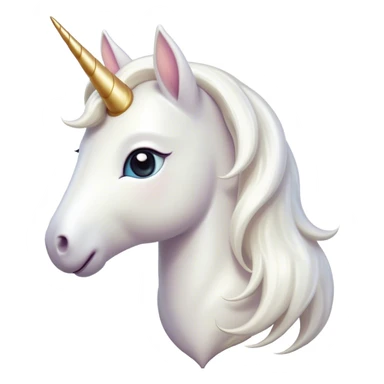 Cinematic Cute White Unicorn Portrait Emoji, Head tilted playfully and inquisitively, featuring a charming, petite form with a silky white color, a delicately flowing mane and tail, and a tiny, sparkling horn, with large, dreamy eyes full of wonder, Simplified yet irresistibly adorable features, highly detailed, glowing with a warm, enchanting glow, high shine, affectionate and lively, stylized with a touch of fairy-tale whimsy, soft glowing outline, capturing the essence of a mischievous yet endearing white unicorn that seems as if it could gallop out of the screen into your heart! sticker