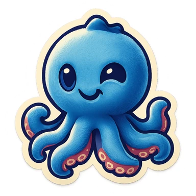 Change the octopus emoji's face to a winking playful expression, keep the style and pose the same, transparent background. sticker