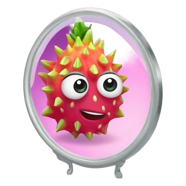 3D elegant Pitahaya with large shiny eyes 👀 one hand holds the mirror with its reflection 🪞 sticker