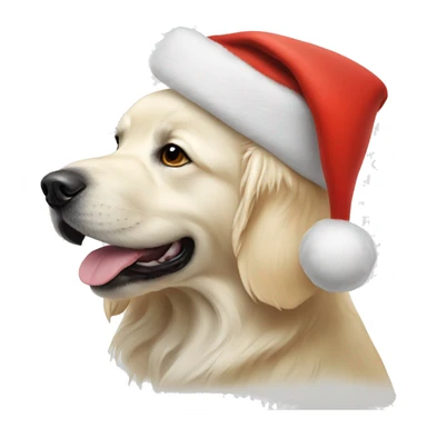 White golden retriever wearing Christmas hat sticker