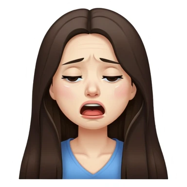 Very long hair Brunette with white skin crying very desconsolated with mouth very closed sticker