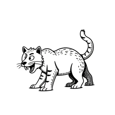 saber-toothed cat sketch with exaggerated fangs, prehistoric feline sticker