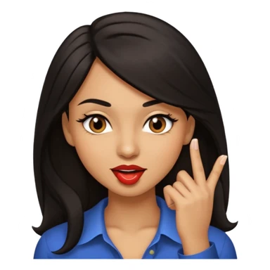 black slighty browin hair light brown skin woman, flirtatious gesture, biting her finger and winking emoji she also has tall hair and brown eyes sticker