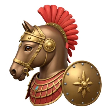 An emoji of a powerful Roman warhorse in full armor, with a feathered helmet. sticker