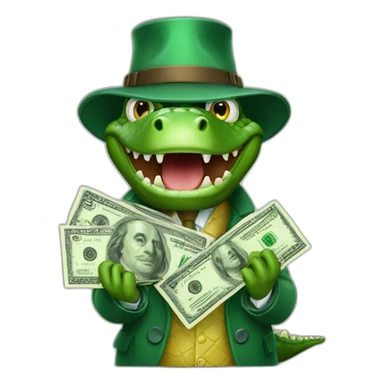 Professor crocodile with dollars cash sticker
