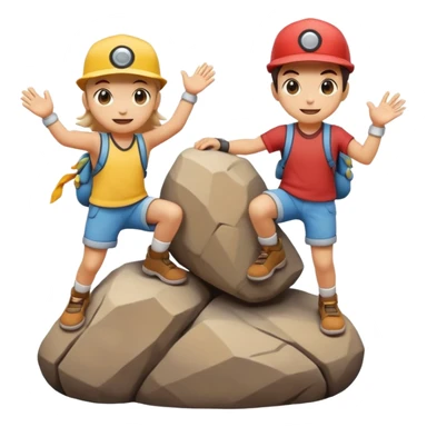 Two Pokémon characters working together — one is helping the other climb onto a small rock. Both look joyful and kind, with a bright, cheerful cartoon emoji style. sticker