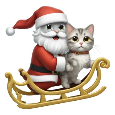 Oyster colored kitten pulling Santa on his sleigh sticker