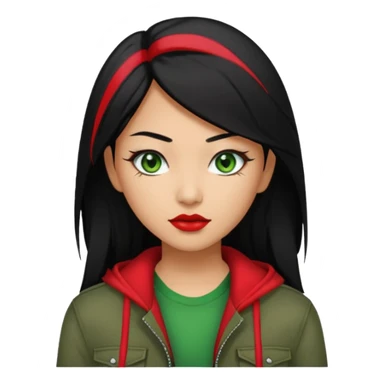 Asian-Latina woman with black hair with a red streak, green eyes, and an alternative/grunge style of clothing. sticker