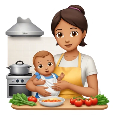 Mom holding baby cooking dinner sticker