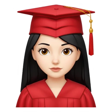 white girl with straight black hair graduating in a red cap and gown sticker