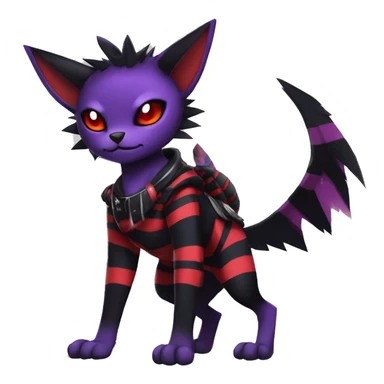 Black-Red-Purple Anthro Cool Punk Noibat-Litten-Fakemon-fursona with fangs and stripes Full Body sticker