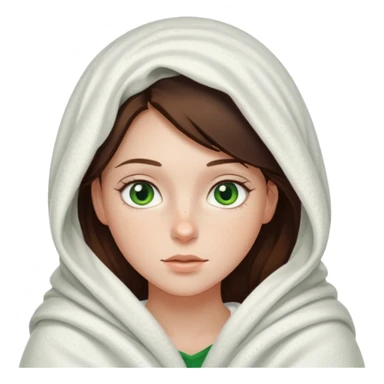 a white brunette girl with green eyes and freckles covered up in a blanket sticker