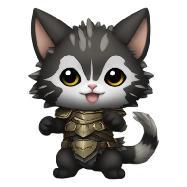 chibi monster hunter palico with all black fur on hind legs wearing armor and blepping sticker