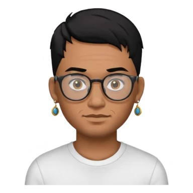 man with tattoo, black hair, wearing glasses, have 1 earring sticker