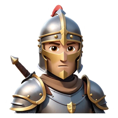 clash-of-clans-aesthetic_-cinematic-fearsome-and-majestic-knight-bust-portrait-emoji, rendered in a flat, vector-style with minimal shading and bold, simplified shapes, depicting a battle-ready medieval knight with steely eyes and intricate armor, riding on a black warhorse looking regal reflecting sunlight over a misty battlefield. sticker