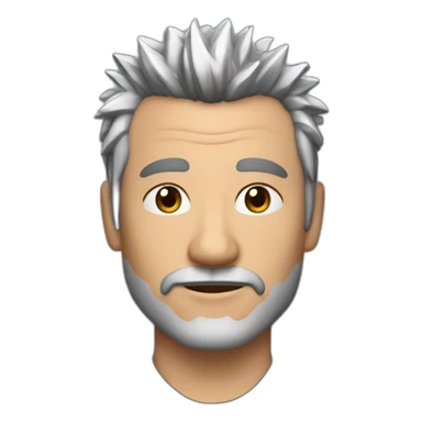 A 52 year-old man with black and silver spiky hair on top hair and silver very short beard sticker