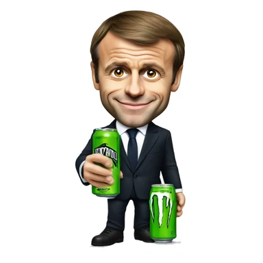 emmanuel macron drinking monster energy sticker