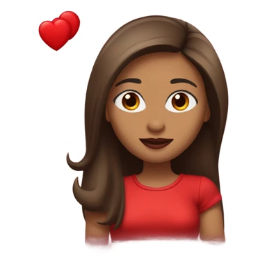 light brown lady, dark brown long straight hair, red lips, eyelashes, wearing red “happy Valentine’s Day” t shirt sticker