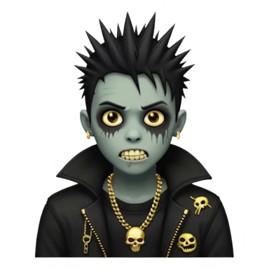 zombie emo black boy emoji with spiky hair and gold grillz sticker