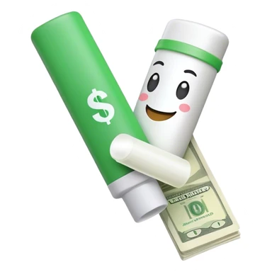 a smiling glue stick holding a banknote sticker