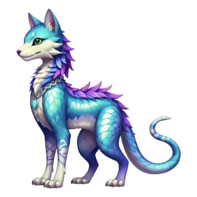 Kawaii iridescent beautiful pretty elegant divine edgy fantasy feline-vernid-sergal-Fakémon-fursona-animal-creature with accessories, full body, with intricate detailed markings sticker