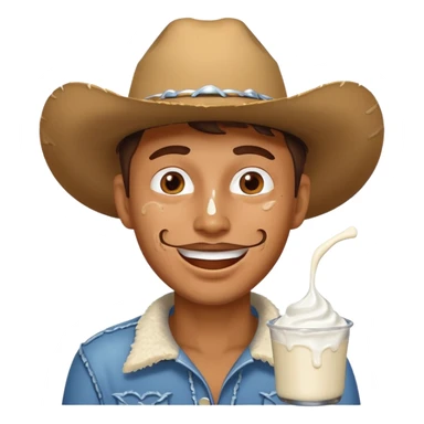 Happy Cowboy with white yogurt all over face and dripping sticker