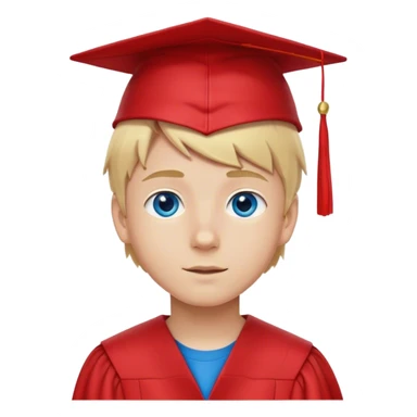 Boy blonde hair blue eyes wearing red graduation cap sticker