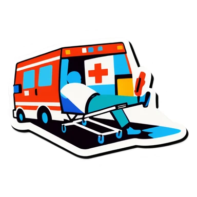 A doctor laying underneath an ambulance fixing sticker