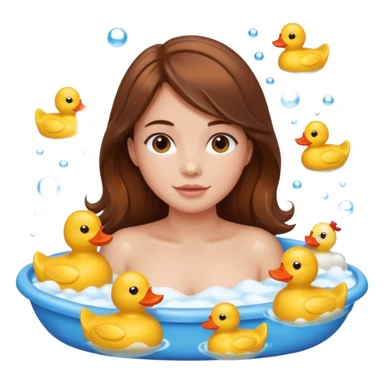 bath, food, toys, brown hair girl sticker