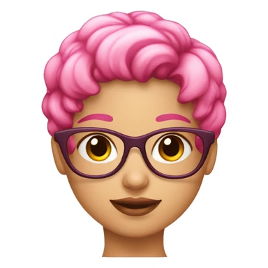 Niña con lentes rosado transparente, pelo corto, ojos marrones  sticker