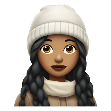 beautiful girl with long flowy black hair and pouty reddish lips wearing winter hat sticker