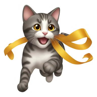 cat chasing long ribbon sticker