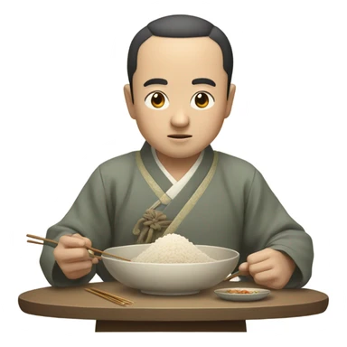 A traditional Chinese man eating rice sticker