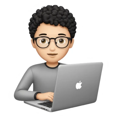 A young boy DEVELOPER WITH A laptop, black curly short hair, wearing glasses, a thin goatee, his skin is asian

Add the word "PIF" floating around him sticker