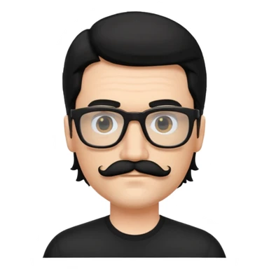White man with black mullet and mustache wearing black glasses  sticker